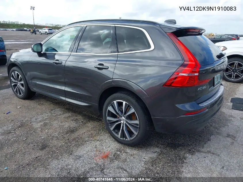 2022 Volvo Xc60 B5 Momentum VIN: YV4L12DK9N1910083 Lot: 40741645