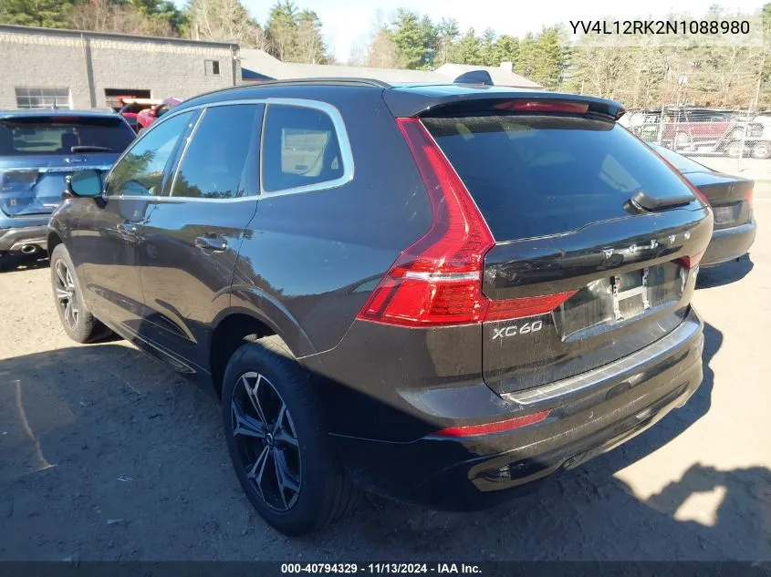 2022 Volvo Xc60 B5 Momentum VIN: YV4L12RK2N1088980 Lot: 40794329