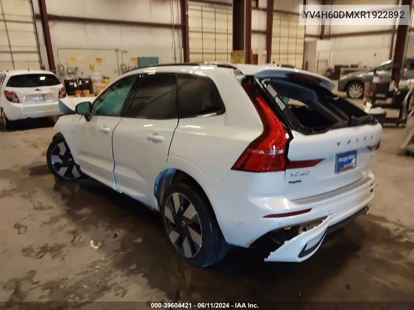 2024 Volvo Xc60 Recharge Plug-In Hybrid T8 Ultimate Dark Theme VIN: YV4H60DMXR1922892 Lot: 39604421