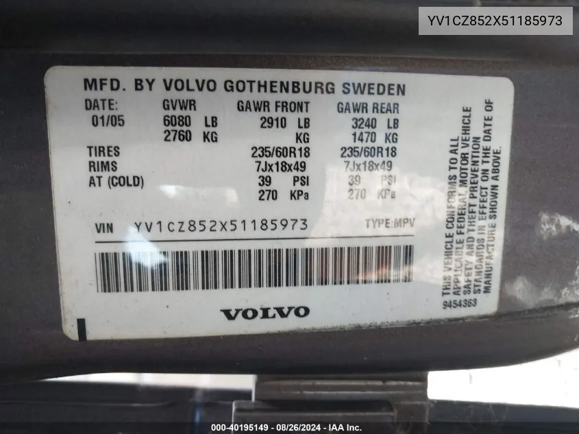 YV1CZ852X51185973 2005 Volvo Xc90 T6