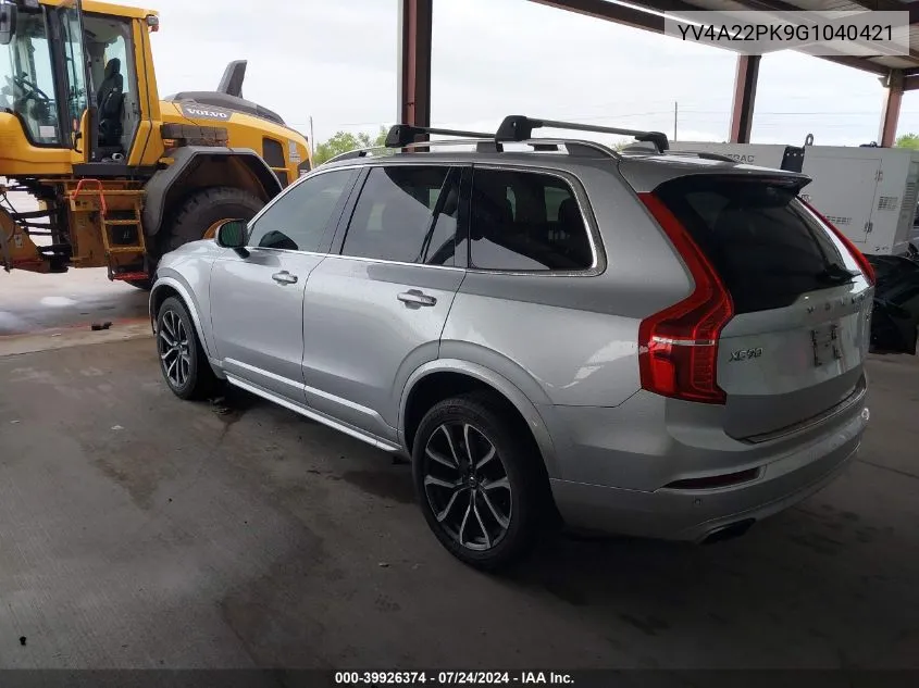 2016 Volvo Xc90 T6 Momentum VIN: YV4A22PK9G1040421 Lot: 39926374