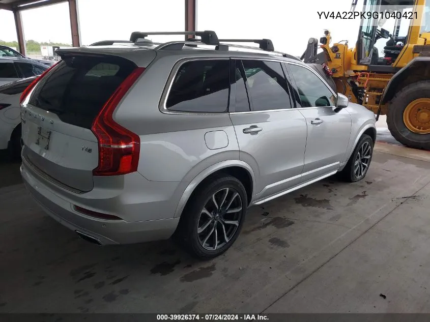 2016 Volvo Xc90 T6 Momentum VIN: YV4A22PK9G1040421 Lot: 39926374