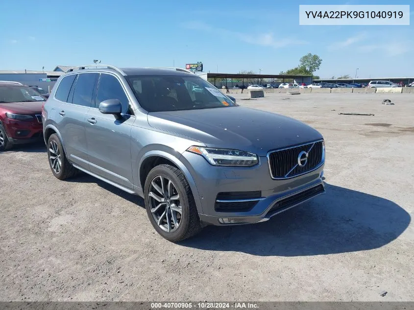 2016 Volvo Xc90 T6 Momentum VIN: YV4A22PK9G1040919 Lot: 40700905