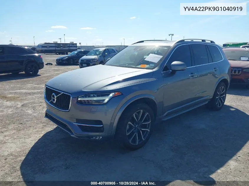 2016 Volvo Xc90 T6 Momentum VIN: YV4A22PK9G1040919 Lot: 40700905