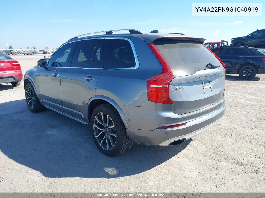 2016 Volvo Xc90 T6 Momentum VIN: YV4A22PK9G1040919 Lot: 40700905