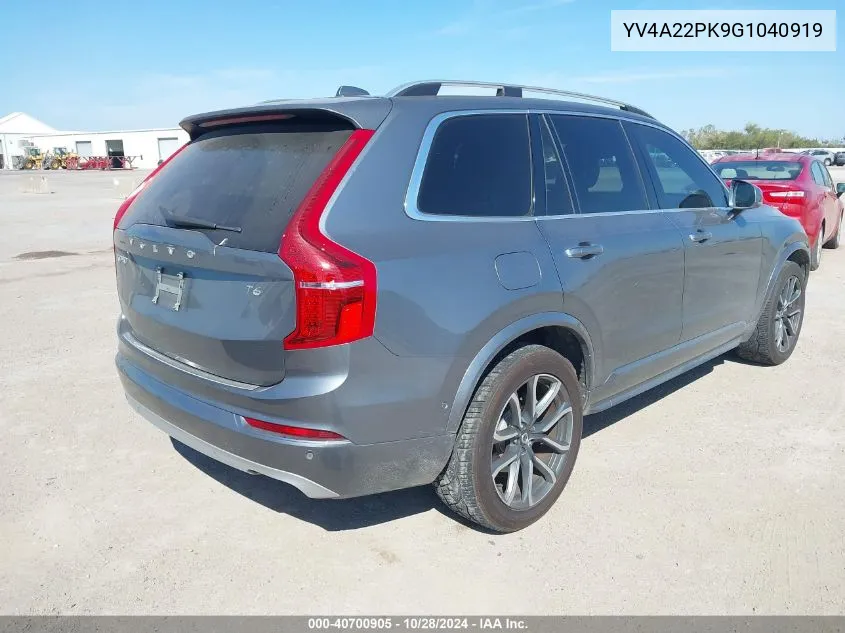 2016 Volvo Xc90 T6 Momentum VIN: YV4A22PK9G1040919 Lot: 40700905