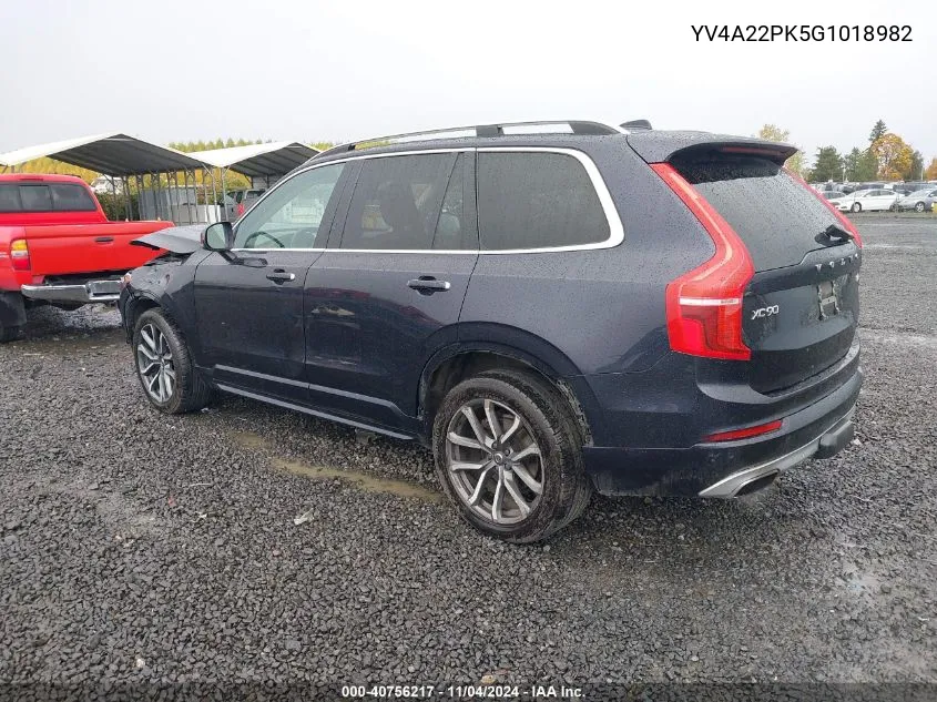 2016 Volvo Xc90 T6 Momentum VIN: YV4A22PK5G1018982 Lot: 40756217