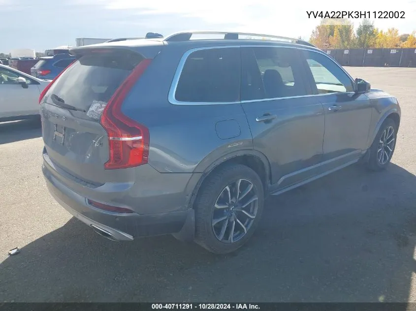 2017 Volvo Xc90 T6 Momentum VIN: YV4A22PK3H1122002 Lot: 40711291