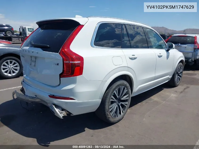 2021 Volvo Xc90 T5 Momentum 7 Passenger VIN: YV4102PK5M1747629 Lot: 40091263