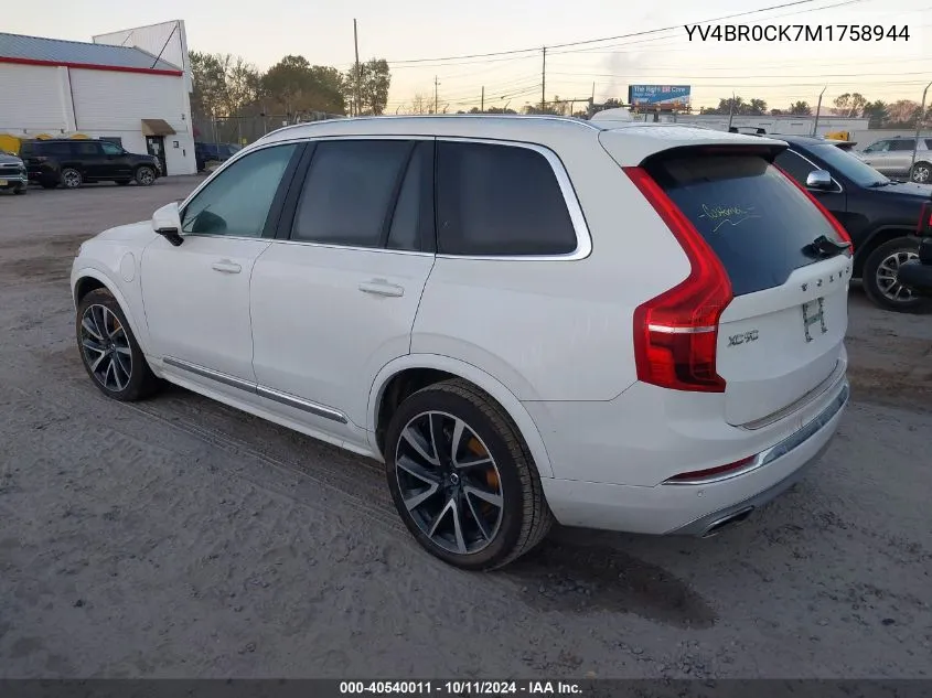 2021 Volvo Xc90 Recharge Plug-In Hybrid T8 Inscription Expression 7 Passenger VIN: YV4BR0CK7M1758944 Lot: 40540011