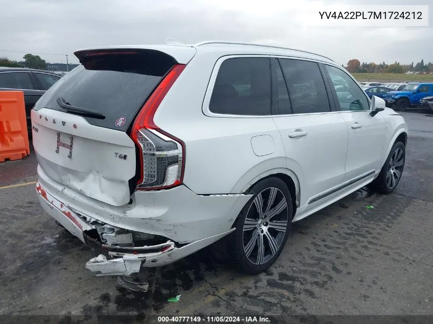 2021 Volvo Xc90 T6 Inscription 7 Passenger VIN: YV4A22PL7M1724212 Lot: 40777149