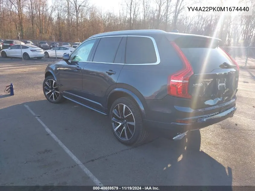 2021 Volvo Xc90 T6 Momentum 7 Passenger VIN: YV4A22PK0M1674440 Lot: 40859579