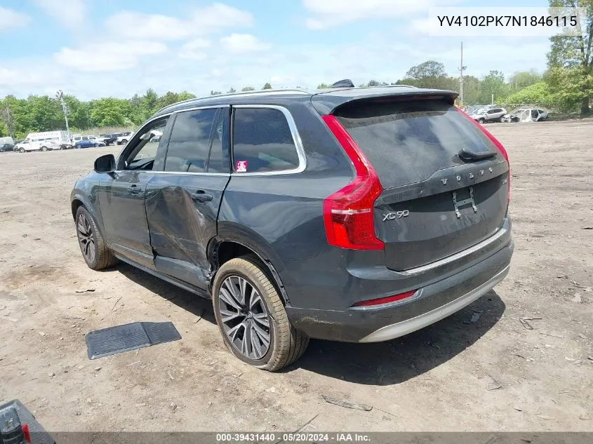 2022 Volvo Xc90 T5 Momentum 7 Passenger VIN: YV4102PK7N1846115 Lot: 39431440