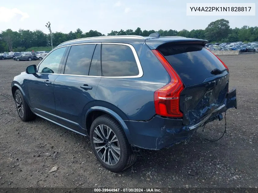 2022 Volvo Xc90 T6 Momentum 7 Passenger VIN: YV4A22PK1N1828817 Lot: 39944947