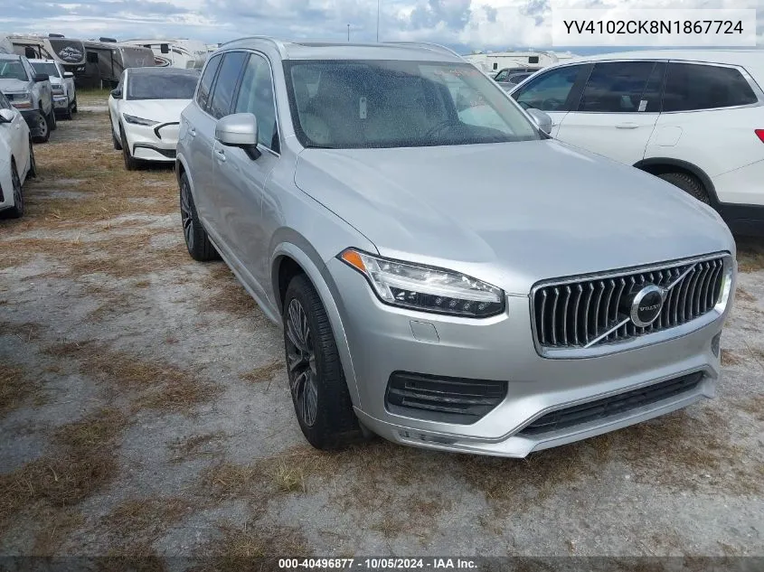 2022 Volvo Xc90 T5 Momentum VIN: YV4102CK8N1867724 Lot: 40496877