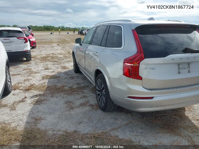 2022 Volvo Xc90 T5 Momentum VIN: YV4102CK8N1867724 Lot: 40496877