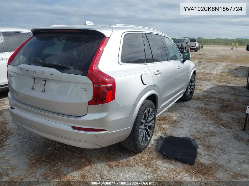 2022 Volvo Xc90 T5 Momentum VIN: YV4102CK8N1867724 Lot: 40496877