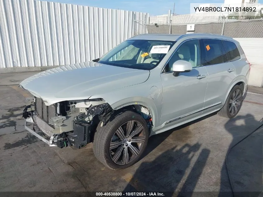 2022 Volvo Xc90 Recharge Plug-In Hybrid T8 Inscription 7 Passenger VIN: YV4BR0CL7N1814892 Lot: 40538800