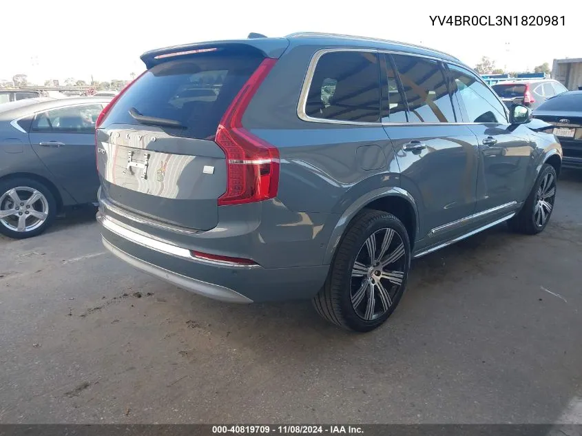 2022 Volvo Xc90 Recharge Plug-In Hybrid T8 Inscription 7 Passenger VIN: YV4BR0CL3N1820981 Lot: 40819709