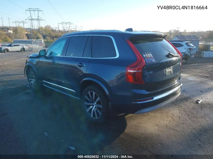 2022 Volvo Xc90 T8 Recharge Inscription VIN: YV4BR0CL4N1816664 Lot: 40820632