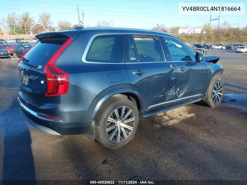 2022 Volvo Xc90 T8 Recharge Inscription VIN: YV4BR0CL4N1816664 Lot: 40820632