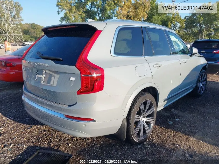 2024 Volvo Xc90 Recharge Plug-In Hybrid T8 Plus 6-Seater VIN: YV4H60LE0R1147402 Lot: 40229027