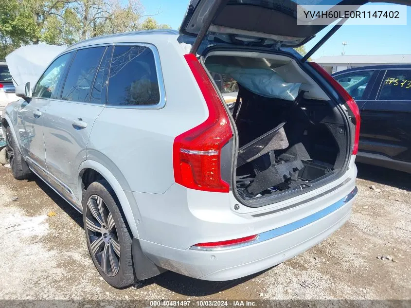 2024 Volvo Xc90 Recharge Plug-In Hybrid T8 Plus 6-Seater VIN: YV4H60LE0R1147402 Lot: 40481497