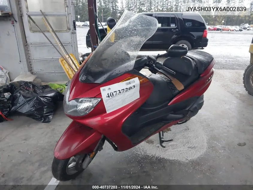 2006 Yamaha Yp400 VIN: JYASH03YX6A002839 Lot: 40737203