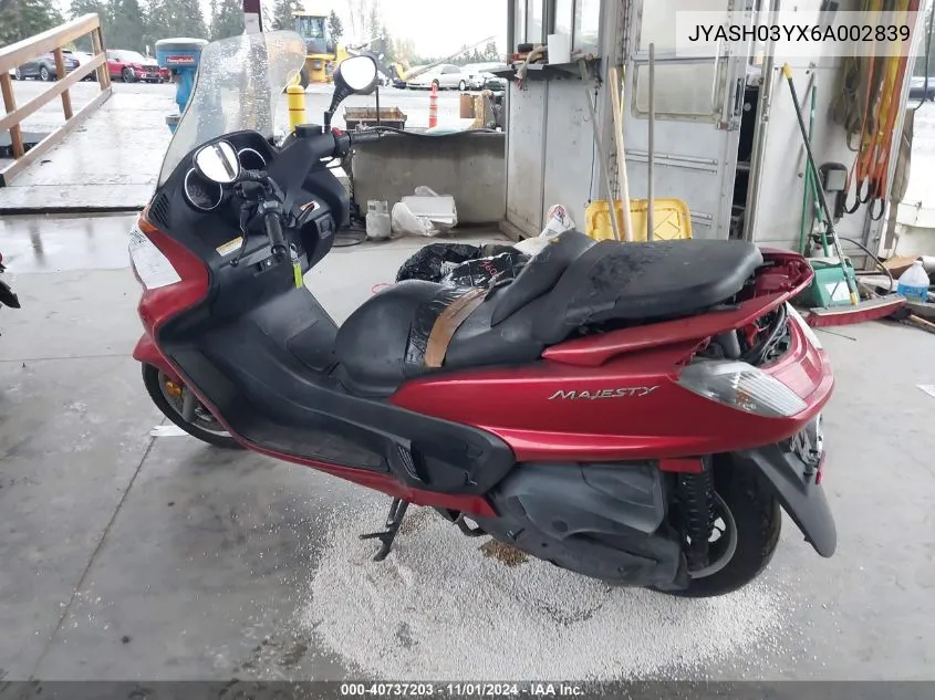 2006 Yamaha Yp400 VIN: JYASH03YX6A002839 Lot: 40737203