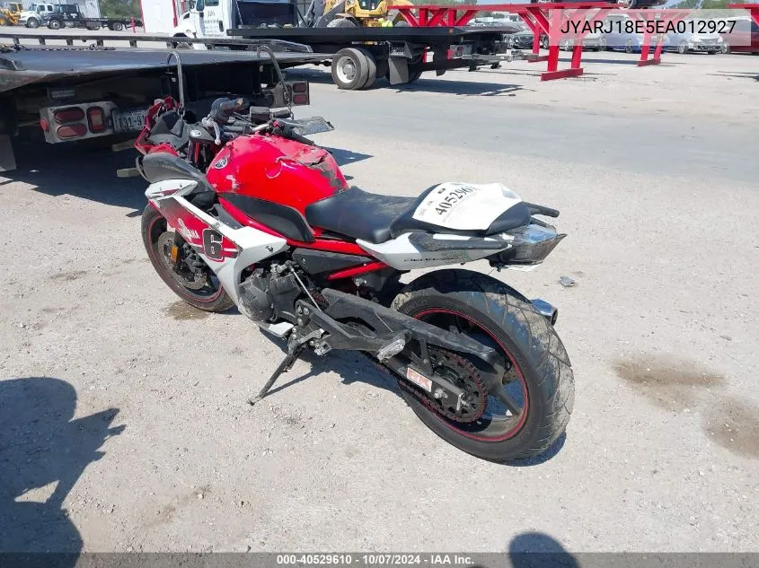 2014 Yamaha Fz6 R VIN: JYARJ18E5EA012927 Lot: 40529610