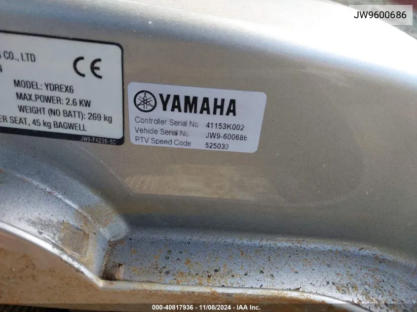 2018 Yamaha Other VIN: JW9600686 Lot: 40817936