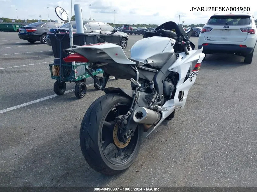 2019 Yamaha Yzfr6 VIN: JYARJ28E5KA004960 Lot: 40490997