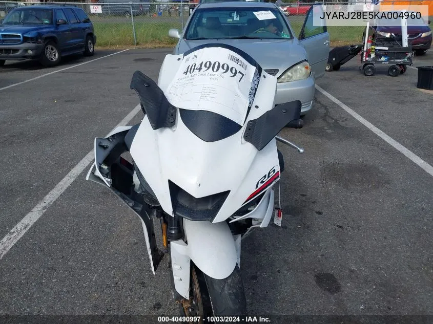 2019 Yamaha Yzfr6 VIN: JYARJ28E5KA004960 Lot: 40490997