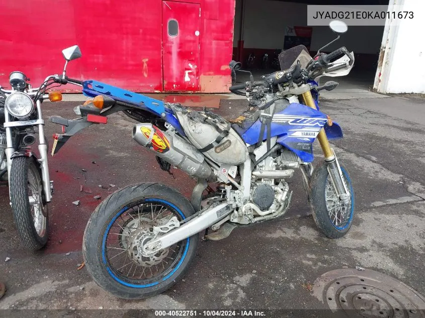 2019 Yamaha Wr250 R VIN: JYADG21E0KA011673 Lot: 40522751