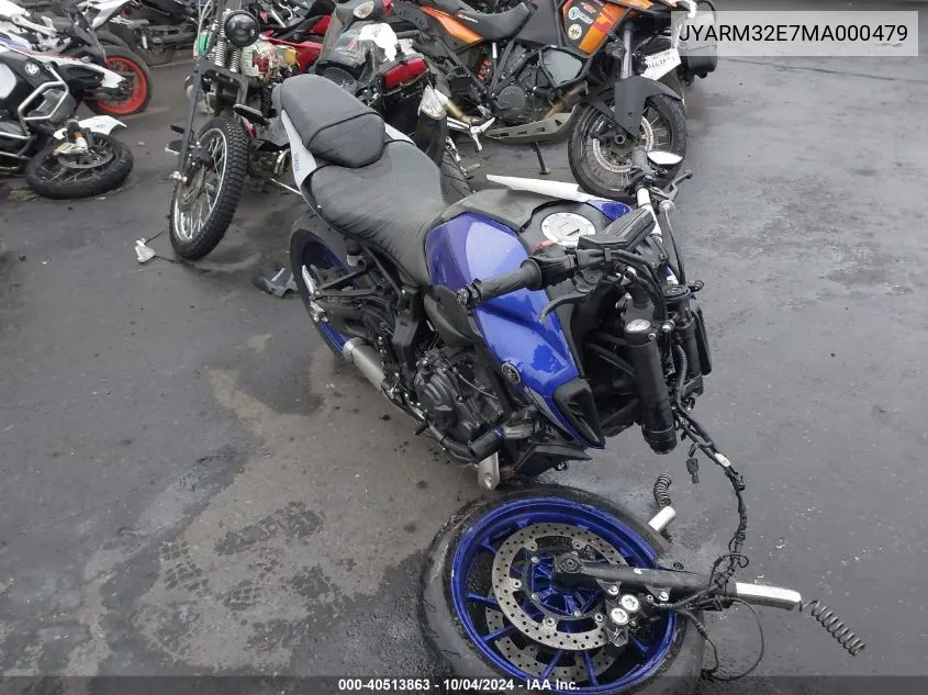 2021 Yamaha Mt07 VIN: JYARM32E7MA000479 Lot: 40513863