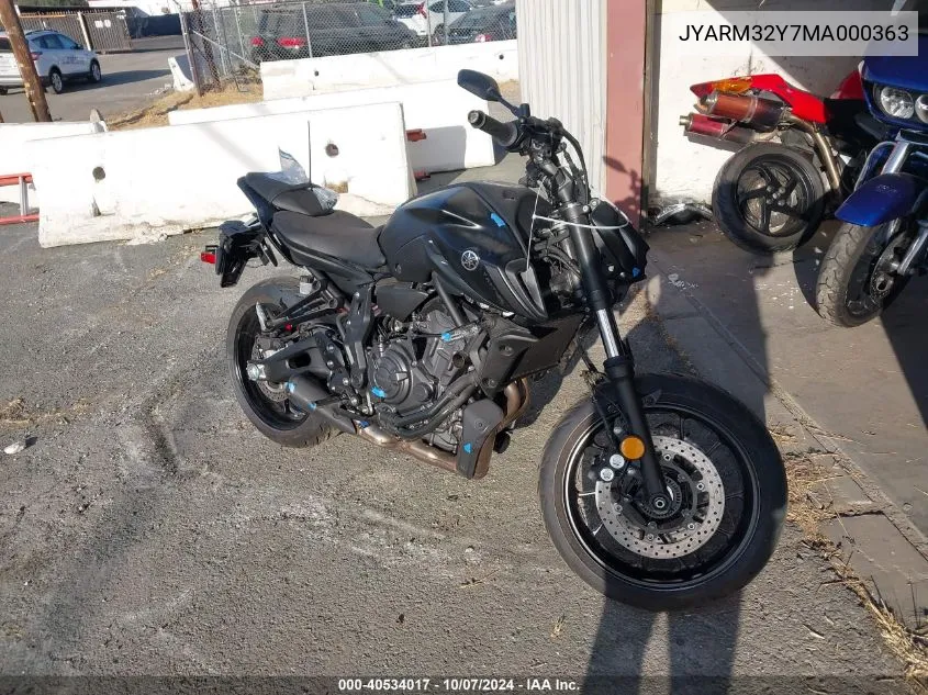 2021 Yamaha Mt07 C VIN: JYARM32Y7MA000363 Lot: 40534017