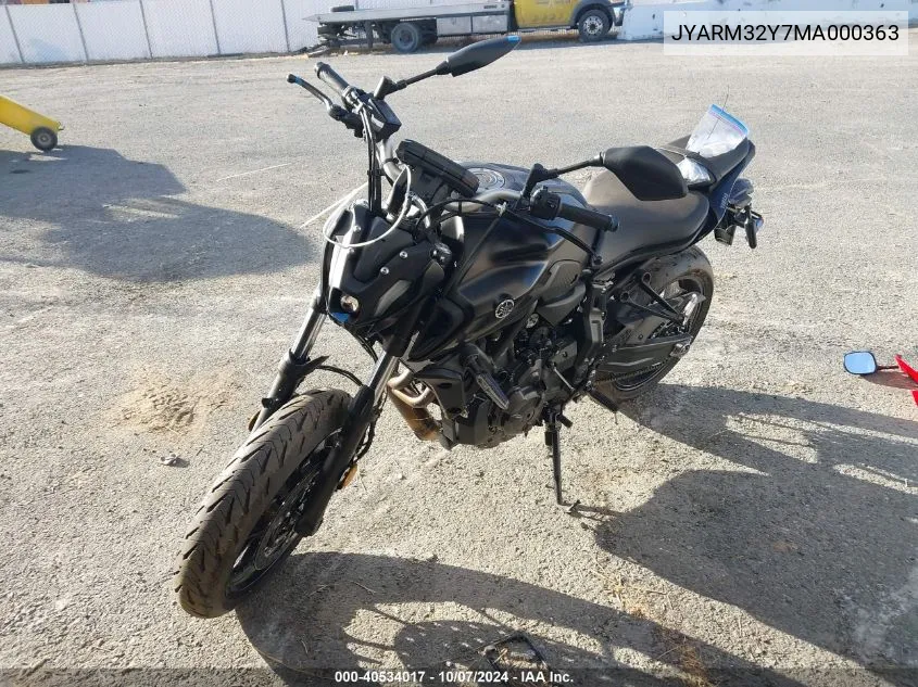 2021 Yamaha Mt07 C VIN: JYARM32Y7MA000363 Lot: 40534017