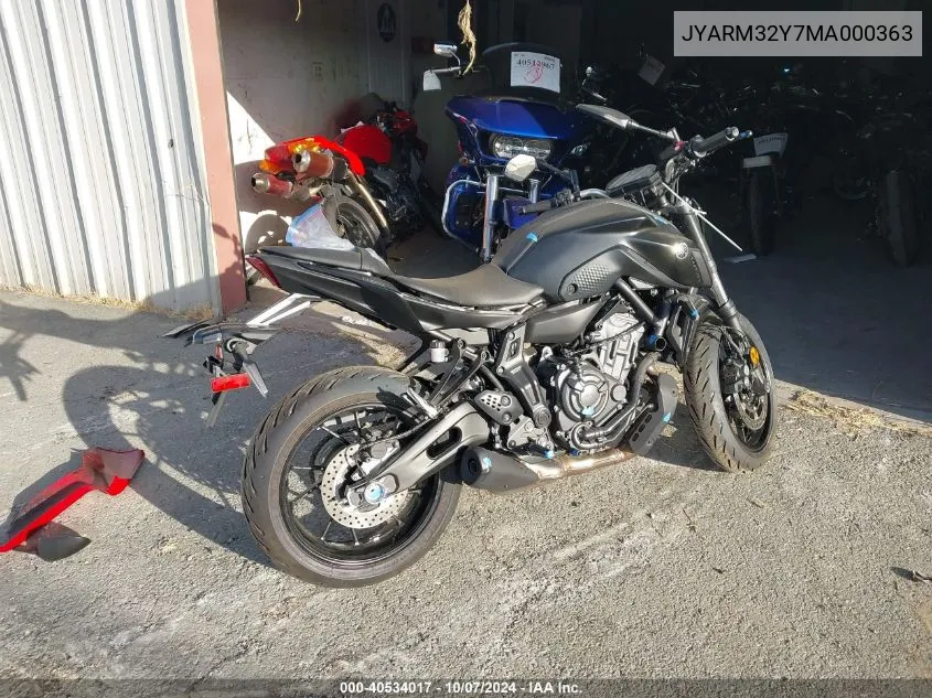 2021 Yamaha Mt07 C VIN: JYARM32Y7MA000363 Lot: 40534017