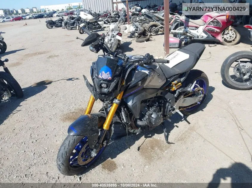 2022 Yamaha Mt09 Dc VIN: JYARN72Y3NA000429 Lot: 40535895