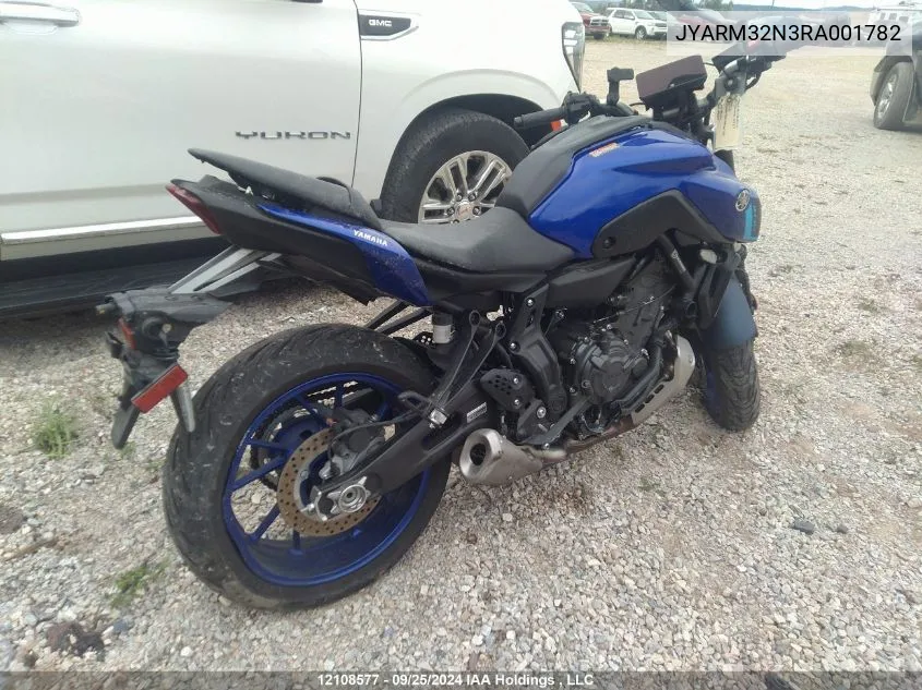 2024 Yamaha Mt07 VIN: JYARM32N3RA001782 Lot: 12108577