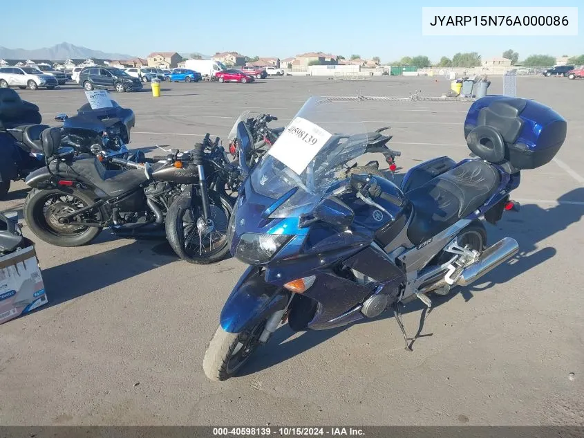 2006 Yamaha Fjr1300 An VIN: JYARP15N76A000086 Lot: 40598139