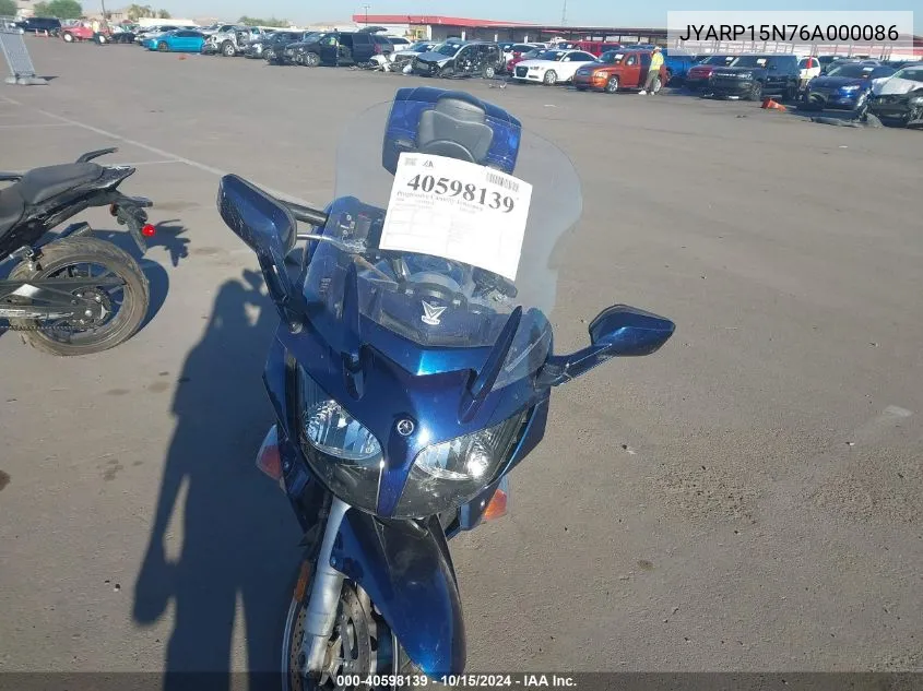 2006 Yamaha Fjr1300 An VIN: JYARP15N76A000086 Lot: 40598139