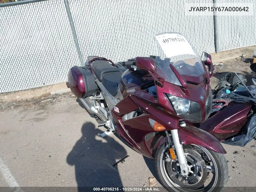 2007 Yamaha Fjr1300 VIN: JYARP15Y67A000642 Lot: 40705215