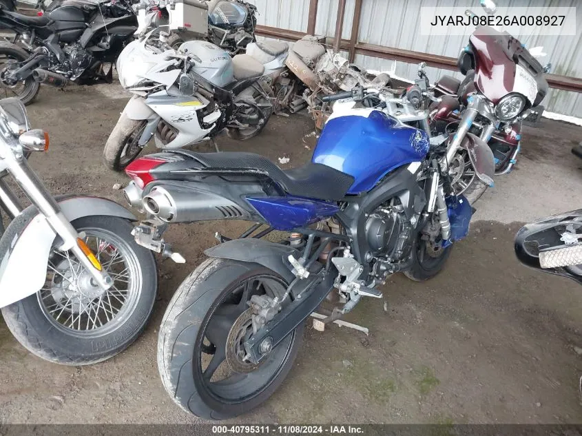 2006 Yamaha Fz6 S VIN: JYARJ08E26A008927 Lot: 40795311