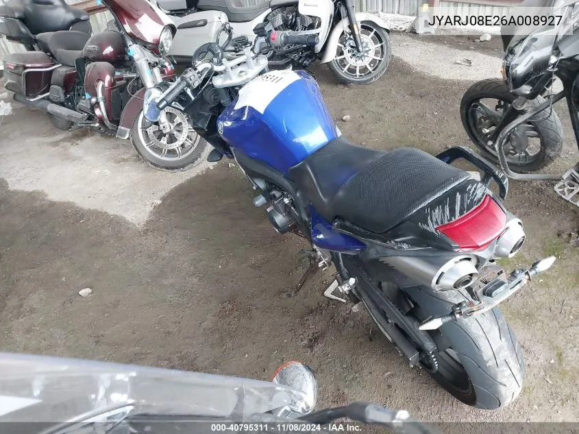 2006 Yamaha Fz6 S VIN: JYARJ08E26A008927 Lot: 40795311