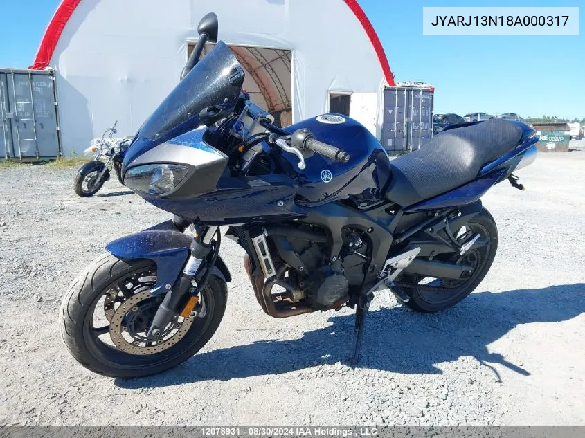 2008 Yamaha Fz6 Shg VIN: JYARJ13N18A000317 Lot: 12078931