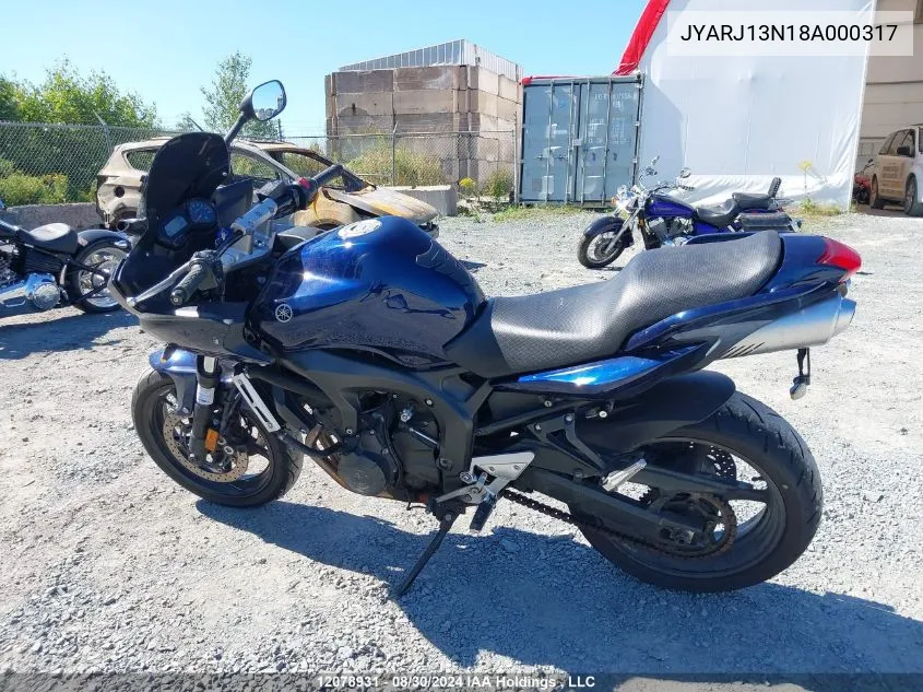 2008 Yamaha Fz6 Shg VIN: JYARJ13N18A000317 Lot: 12078931