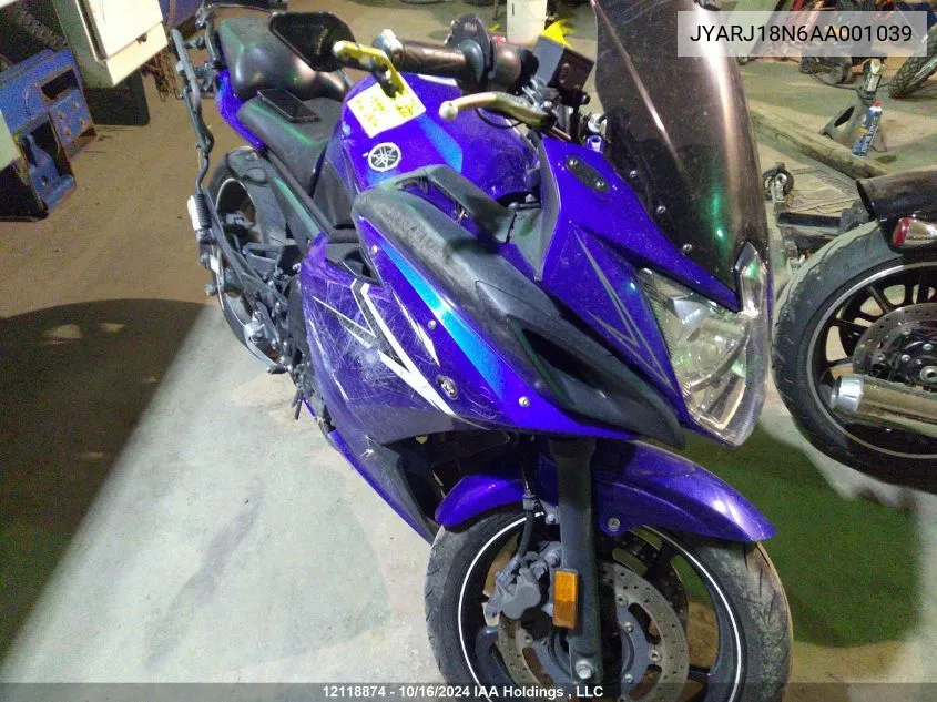 2010 Yamaha Fz6 R VIN: JYARJ18N6AA001039 Lot: 12118874