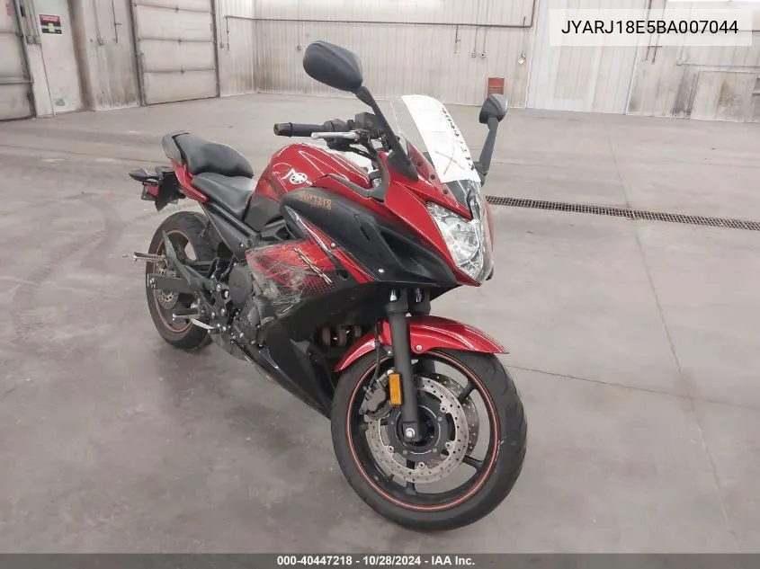 2011 Yamaha Fz6 R VIN: JYARJ18E5BA007044 Lot: 40447218