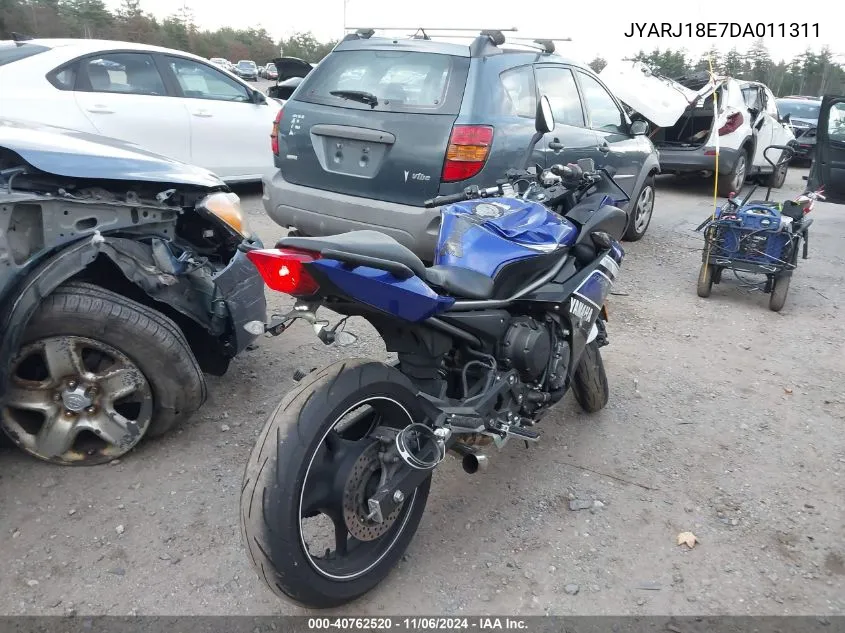 2013 Yamaha Fz6 R VIN: JYARJ18E7DA011311 Lot: 40762520